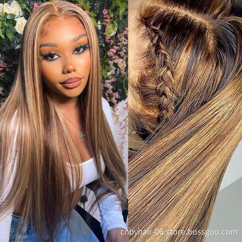 Bone Straight Human Hair Pre Pluck Lace Wig, P4/27 Raw Indian Cuticle Aligned Hair Lace Frontal Wig Human Hair Lace Front